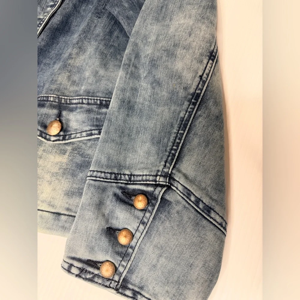 Indigo Thread Co Denim Military Jacket | Button Detail | Blue Jean Jacket - 1X - Picture 5 of 12